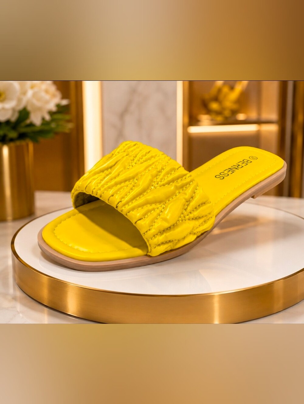 Berness “Saanvi” Yellow Flat Slides-Size 10
